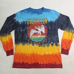 Led Zeppelin Classic Rock Retro US Tour 1975 Tie Dye Long Sleeve Shirt Men's L